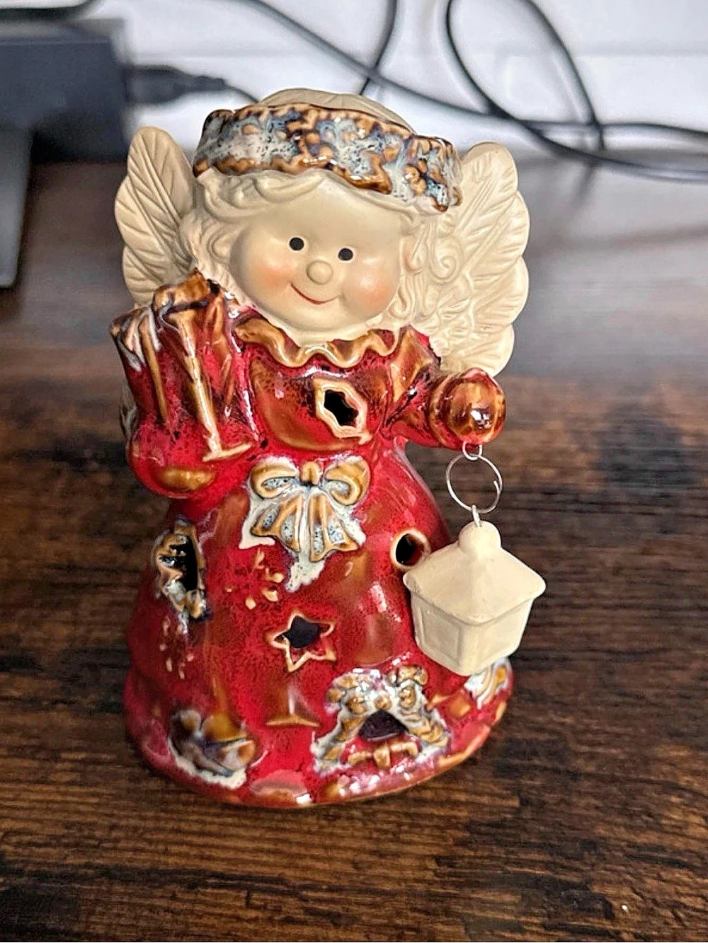 Angel Holiday Figurine Decor in Red & Cream